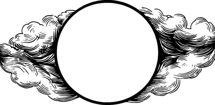 An oval frame with clouds in the background vector