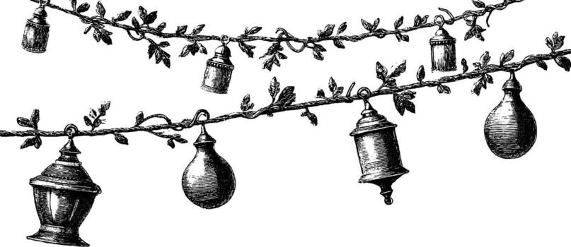 An illustration of a hanging lamp with a string of lights vector