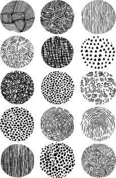 A set of black and white circles with different patterns vector