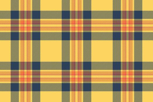 Irish fabric tartan check, image background seamless. Flowing texture textile pattern plaid in amber and blue colors. vector