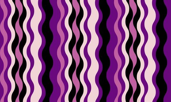 Abstract wavy stripes in purple, pink, and black create a vibrant, retroinspired pattern. Ideal for textile design, website backgrounds, or any project needing a dynamic, playful aesthetic. vector