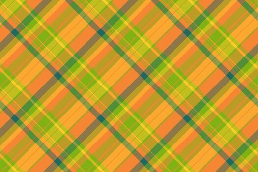 Vibrant, colorful plaid pattern with interlacing lines in orange, green, and subtle bluegrey tones. Ideal for backgrounds, textiles, crafts, or digital design projects. vector
