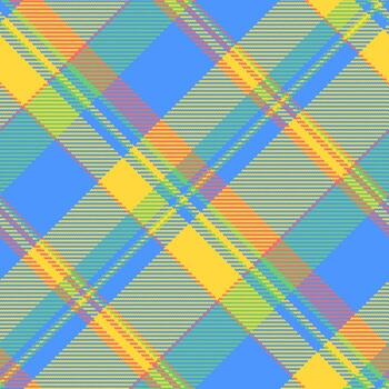 Messy seamless plaid, unique background texture textile. Crossed tartan fabric check pattern in blue and yellow colors. vector
