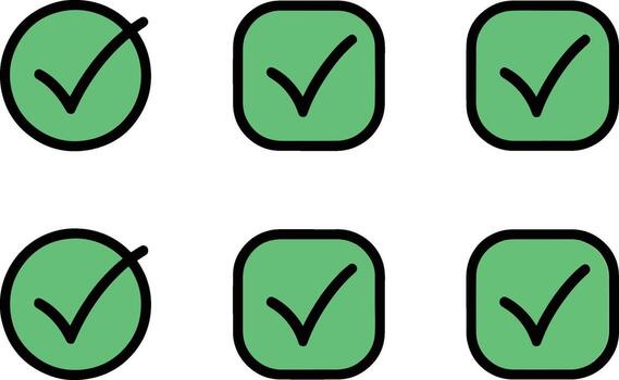colección de verde marca de verificación íconos en círculos y cuadrícula para confirmación y aprobación vector