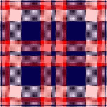 Classic pixelated tartan pattern in red, navy, and pink. Timeless design, versatile for backgrounds, textiles, or graphic projects with a traditional aesthetic. vector