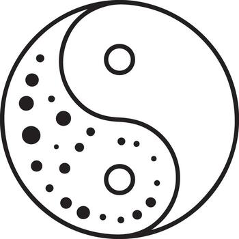 Black and white yin yang symbol with dots and circles representing balance and duality vector