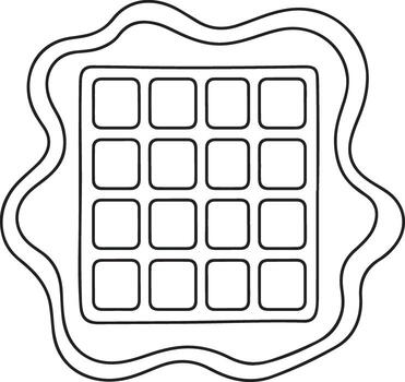 Simple outline drawing of a square waffle with a wavy border in black and white vector