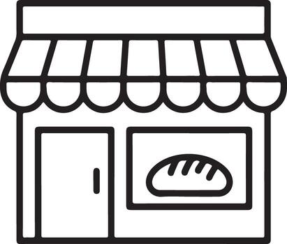 Simple line art icon of a bakery shop with bread in the window vector
