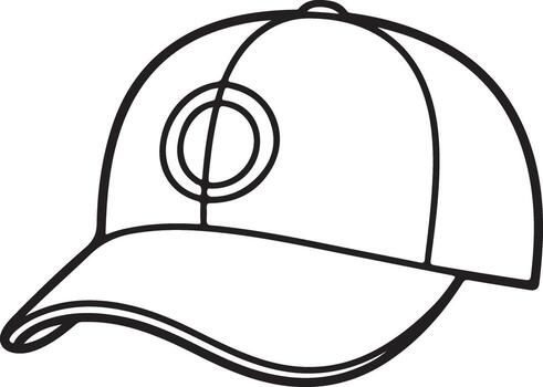 sencillo contorno dibujo de un béisbol gorra con un circular emblema en el frente vector