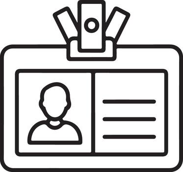 Simple outline icon of an employee identification badge with photo and text fields vector