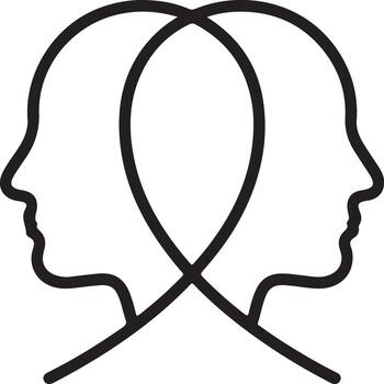 Abstract outline of two human heads facing opposite directions connected symbolizing connection vector