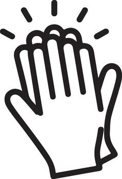 Simple outline icon of two hands clapping together with sparkles indicating applause vector