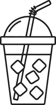 Simple outline drawing of a refreshing cold drink with ice cubes and a straw vector