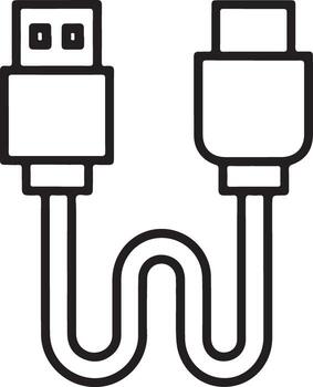 Simple line art icon of a usb c to usb a cable for data transfer and charging vector
