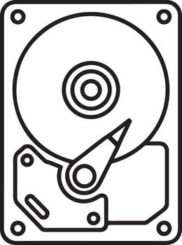 Simple line art icon of a computer hard disk drive for data storage and technology concepts vector