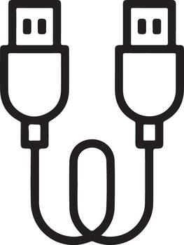 Simple black line art icon of two connected usb cables forming a loop on a white background vector