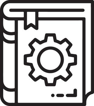 Open book icon with gear symbol representing technical manuals and engineering knowledge vector