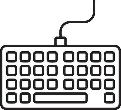Simple outline icon of a computer keyboard with a wire connected to it vector