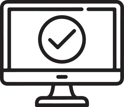 Computer monitor displaying a large green checkmark inside a circle indicating success or completion vector