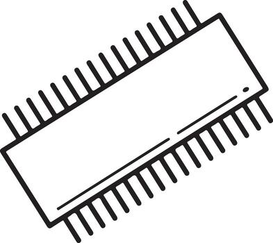 Simple hand drawn outline illustration of a rectangular microchip with many pins vector