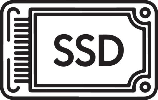 Simple outline icon representing a solid state drive ssd for computer storage and data technology vector