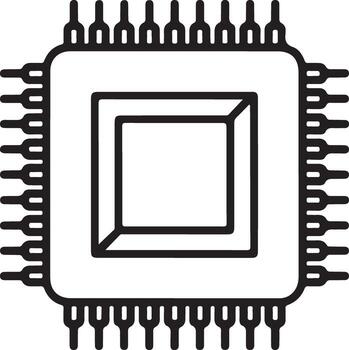 Modern microchip processor with many pins for advanced computer technology and electronics vector