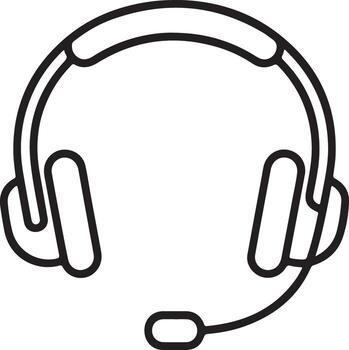 Simple outline drawing of a headset with microphone for communication and support services vector