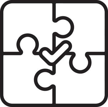 Four puzzle pieces fitting together with a checkmark indicating a successful solution vector