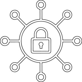 resumen digital red seguridad concepto con un central candado icono y radiante nodos vector