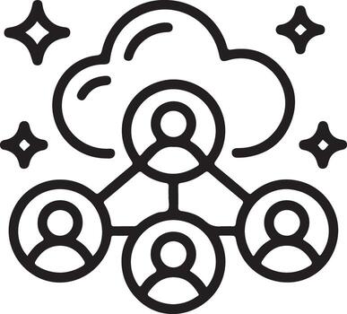 Cloud network connecting multiple people icons representing collaboration and digital community vector