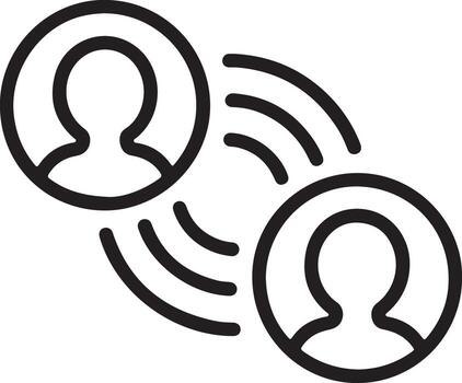 Two abstract human figures in circles connected by communication waves symbolizing connection and interaction vector