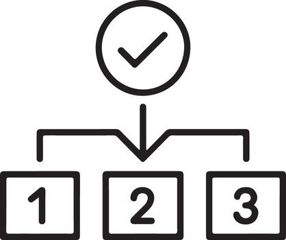 Simple flowchart with a checkmark above three numbered steps for process or planning vector