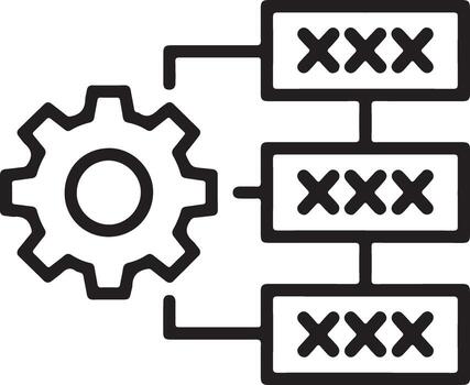 Abstract icon representing data processing and system management with a gear and connected blocks vector