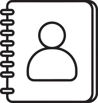 Simple outline icon of a spiral bound notebook with a person silhouette on the cover vector