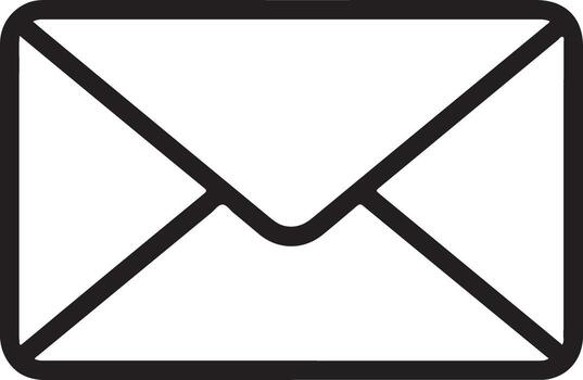 Simple black outline icon of an envelope representing mail communication and correspondence vector