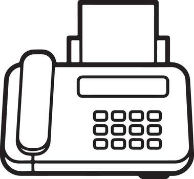 Retro fax machine with handset and paper output simple line drawing illustration vector