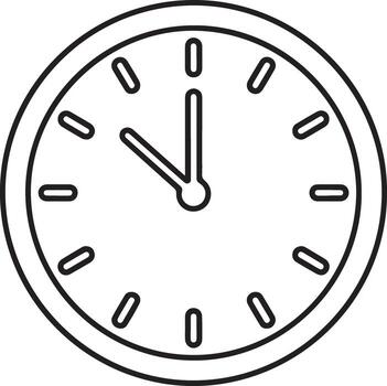 Simple line art illustration of a round clock face showing almost twelve o clock vector