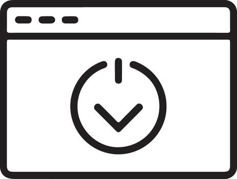 Simple outline icon of a computer browser window with a download symbol inside vector