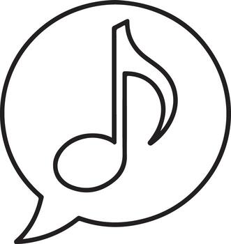 Simple line art icon of a musical note inside a speech bubble for communication vector