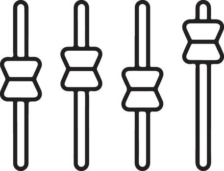 Four vertical sliders with adjustable knobs representing audio mixing or control settings vector