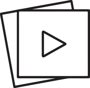 Simple outline icon representing a or media player with a play button on a stack of cards vector