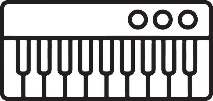 Simple outline drawing of a small electronic keyboard with three circular knobs vector