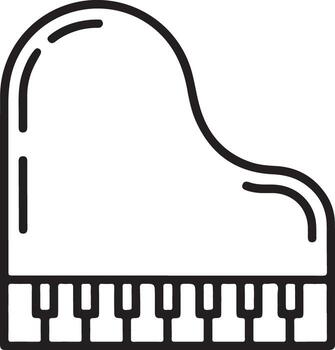 Simple outline drawing of a grand piano keyboard and body from top view vector