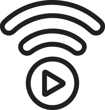Simple line art icon representing live streaming or online playback with wireless signal vector