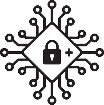 digital seguridad concepto con un candado icono en un pastilla y circuito tablero conexiones vector