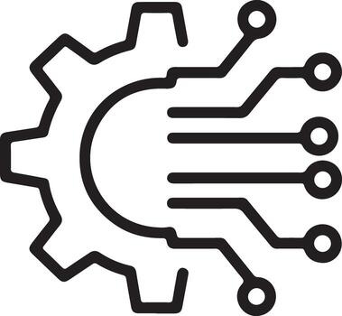 Abstract concept of technology and engineering represented by a gear fused with digital circuit board elements vector