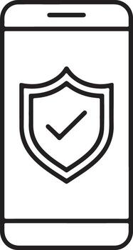 Smartphone with a shield and checkmark icon representing digital security and data protection vector