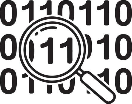 Magnifying glass examining binary code highlighting a specific sequence of ones and zeros vector