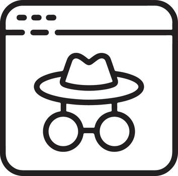 Simple line art icon representing a browser window with a spy or incognito mode symbol vector