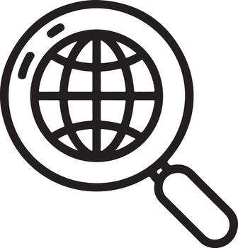 Magnifying glass over a stylized globe representing global search and exploration of the world vector